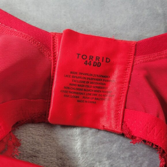 Torrid Womens 44DD Red‎ Push Up Underwire Bra Lace Trim Full Coverage Plus Size - Picture 2 of 9